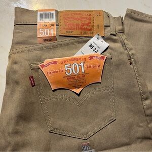 Levi’s 2014 Authentic 501 Jeans STF Button Fly Straight Leg Tan NWT